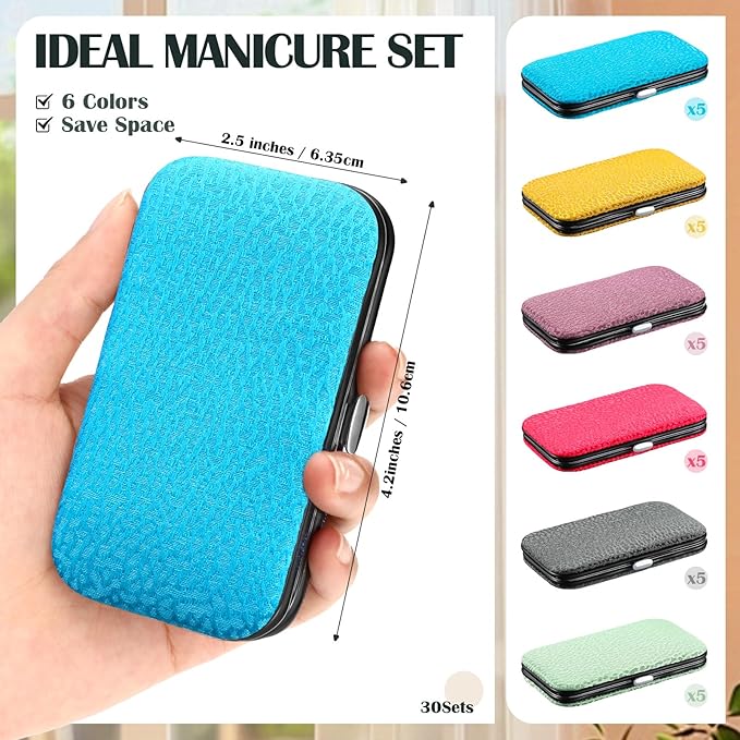30 Sets Bulk Gifts for Women Manicure Set Bulk Professional Nail Care Kit Nail Clippers Kit 8 in 1 Stainless Steel Pedicure Set with Travel Case for Women Men (Elegant Print)