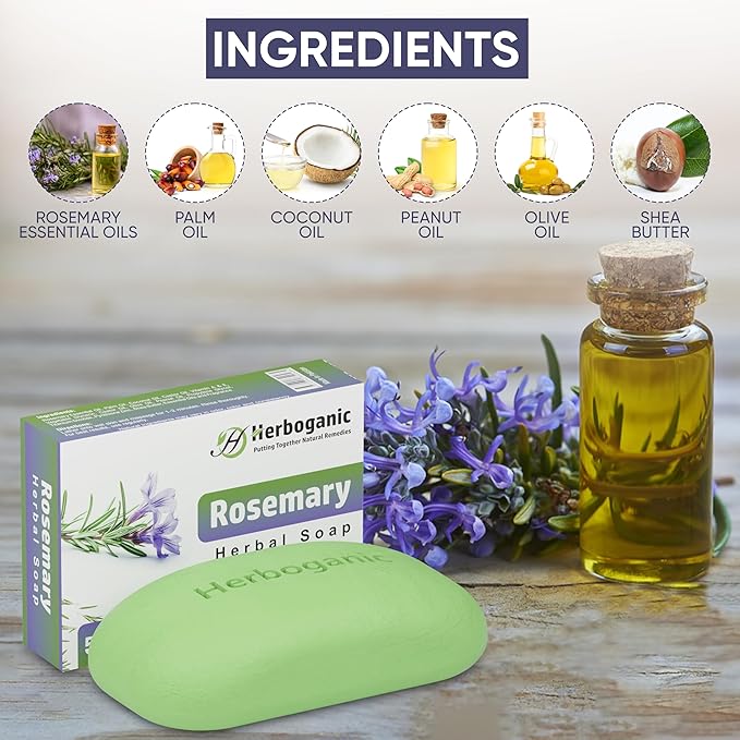 Rosemary Herbal Soap | Pack of 6 of 5oz soap Bar | Ideal for Men and Women, Soothing and Nourishing Soap for Moisturization