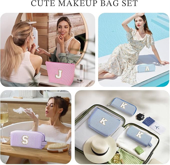 YOOLIFE Birthday Gifts for Girls - Personalized Initial Cute Pink Cosmetic Makeup Bag Pouch Make Up Bags Travel Toiletry Bag for Her Mom Girlfriend Wife Teacher 18th Birthday Gifts for Girls H