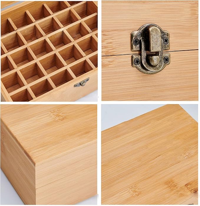 Pure Vie Bamboo Essential Oil Storage Box Travel Organizer Case with Bottle Cap Label - Aromatherapy Nail Polish Fragrance Container, Holds 30 Bottle for 5-15ml - Keep Scented Oil Safe & Space Saver