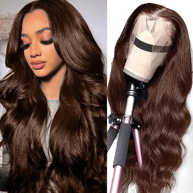 13x6 Lace Front Wigs Human Hair 200 Density Hd Body Wave Lace Front Wigs Human Hair Chocolate Brown Lace Front Wig Human Hair Pre Plucked With Hairline Glueless Wig for Black Women 22 Inch Brown Wig