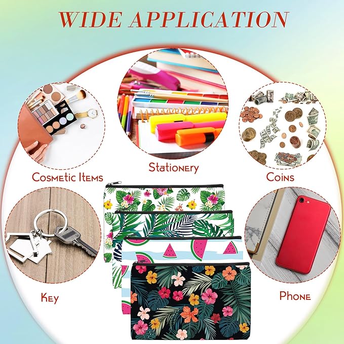 Eccliy 20 Pcs Summer Makeup Bag Cosmetic Bag Canvas Gifts Summer Themed Accessories for Girls Toiletry Pouch with Zipper for Women Party Shopping Home Travel, 8 x 5 Inch