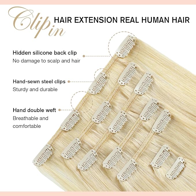 YILITE Blonde Hair Extensions Clip in Human Hair Blonde Clip in Hair Extensions 14 Inch Clip in Remy Hair Invisible Weft Clip ins for Women Blonde Hair Thick Full Ends 7Pcs 80g