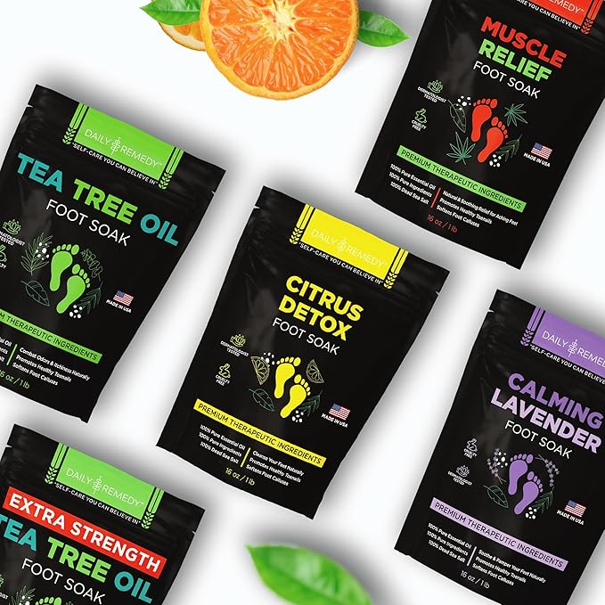 DAILY REMEDY Tea Tree Oil & Citrus Foot Soak Set, Pack of 2, for Foot Pain, Odor, Sore Feet, Athlete’s Foot, Soften Calluses - Natural Blend & Salts, Made In USA