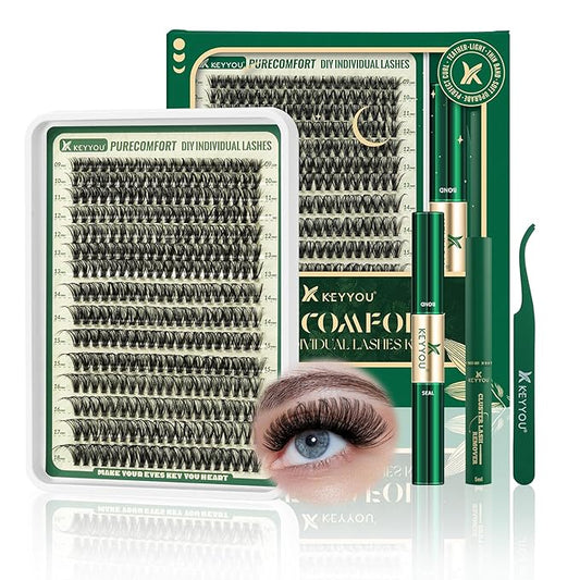 DIY Lash Extension Kit 300pcs Soft Lash Clusters 80D C Curl Easy to Apply with Lash Bond and Seal Lash Applicator Lash Remover Eyelash Extension Kit at Home(RMkit-80D-C-9-18mix)