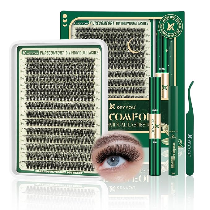 DIY Lash Extension Kit 300pcs Soft Lash Clusters 60D C Curl Easy to Apply with Lash Bond and Seal Lash Applicator Lash Remover Eyelash Extension Kit at Home(RMkit-60D-C-9-18mix)