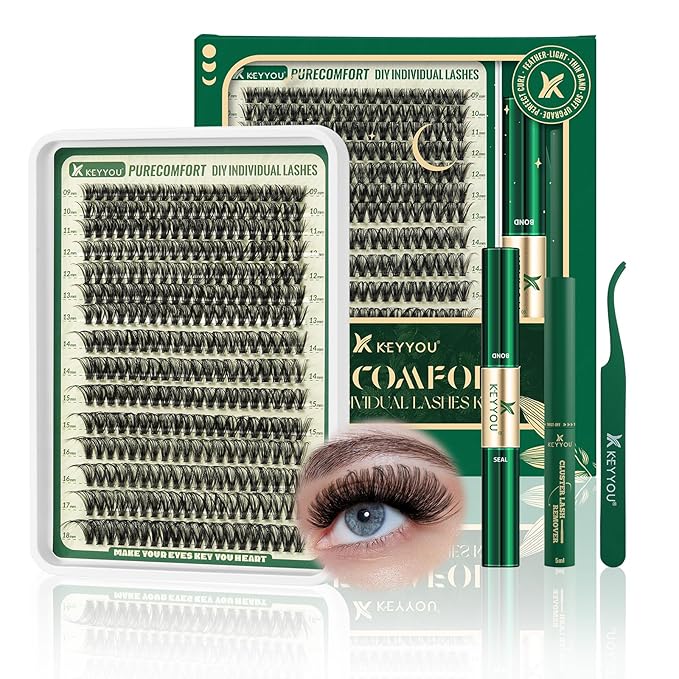 DIY Lash Extension Kit 300pcs Soft Lash Clusters 80D C Curl Easy to Apply with Lash Bond and Seal Lash Applicator Lash Remover Eyelash Extension Kit at Home(RMkit-80D-C-9-18mix)
