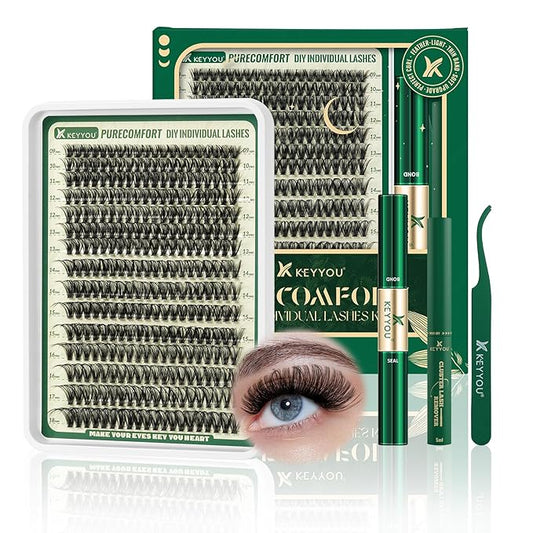 DIY Lash Extension Kit 300pcs Soft Lash Clusters 80D C Curl Easy to Apply with Lash Bond and Seal Lash Applicator Lash Remover Eyelash Extension Kit at Home(RMkit-80D-C-9-18mix)