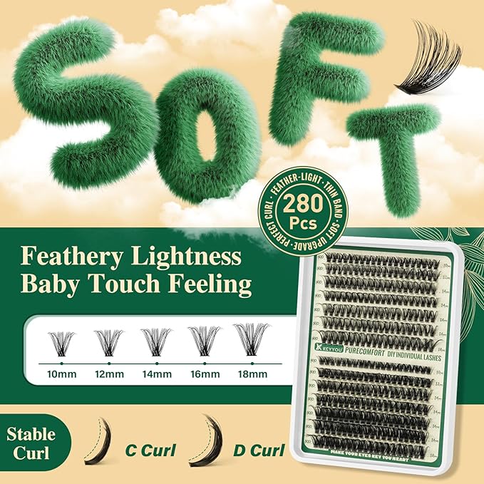 DIY Lash Extension Kit 280pcs Soft Lash Clusters 60D+80D C Curl Easy to use with Lash Bond and Seal Lash Applicator Lash Remover Eyelash Extension Kit at Home(RMkit-60D80D-C-10-18mix)