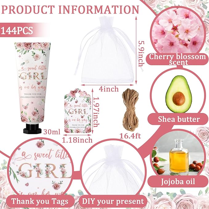 48 Sets Baby Shower Hand Cream Party Favors for Guests Gift Bulk Travel Size Hand Lotion Set for Baby Shower Wedding Christmas(Girl)