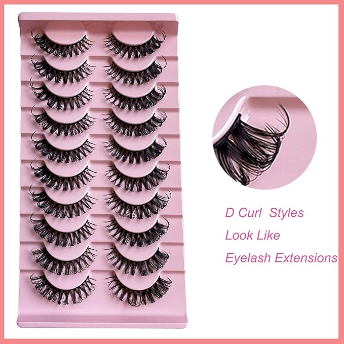 Russian D Curl Strip Lashes Fluffy False Eyelashes Natural Lashes 15-20mm Fake Lashes Pack Volume Eye Lashes 10 Pairs Faux mink lash Multipack