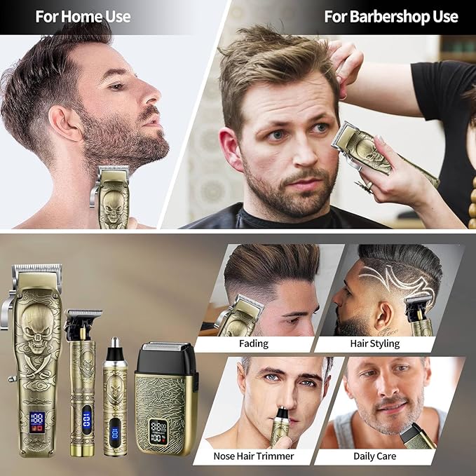 Roziapro Professional Hair Clippers - Cordless Hair Trimmer Set with Rechargeable Nose Hair Trimmer & Electric Shavers, Gifts for Men (Bronze)