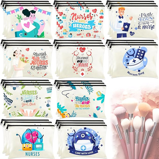 30 Pack Nurse Makeup Bags Nurse Cosmetic Bags Bulk Nurse Gift Survival Kit Funny Nursing Travel Toiletry Makeup Bag Nurse Appreciation Gifts for Women Men Thank You Nurse Appreciation Week Gift