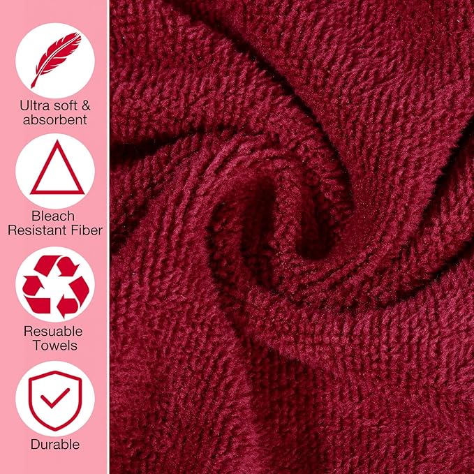 Newwiee 72 Pack Microfiber Bleach Proof Towels Bulk for Salon 18 x 30 Inch Dry Lint Free Hair Drying Hand Towels for Hair, Gym, Bath, Spa, Shaving, Barber(Red)