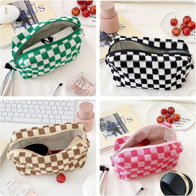 8pcs Checkered Makeup Bag Cosmetic Bag for Women,4Pcs Large Capacity Y2k Makeup Bags and 4Pcs Pencil Case Makeup Brushes Storage Bag Travel Toiletry Bag Organizer