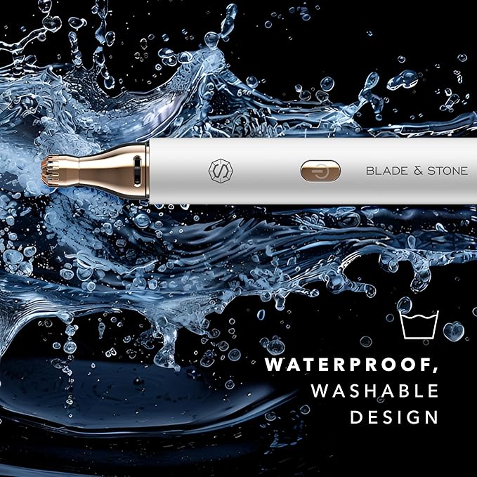 Blade & Stone™ NS501M Nose & Ear Trimmer | Graphene-X™ Blade | High-Velocity, Low-Noise Motor | Patented Rotary Blade Design | Skin-Friendly, Tug-Free Performance, Detachable Head (Snow/Gold)