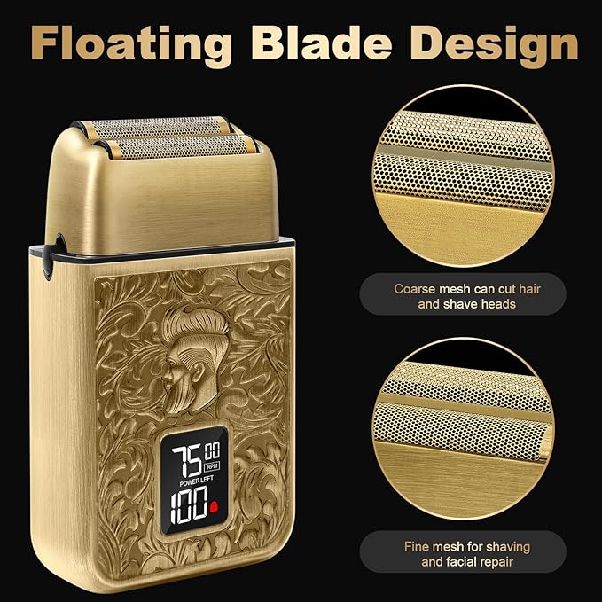 GEC Professional Men's Electric Razor & Barber Kit - Cordless Foil Shaver, Titanium T-Blades, 3-in-1 Multifunctional Trimmer for Beard, Hair, & Body Grooming – Travel-Friendly with Built-in Battery