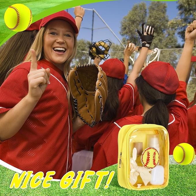 Reginary 12 Pcs Chenille Patch Gift Bags Senior Night Gift Bag Waterproof Travel Size Pack for Party Favors Team Stuff(Yellow,Softball)