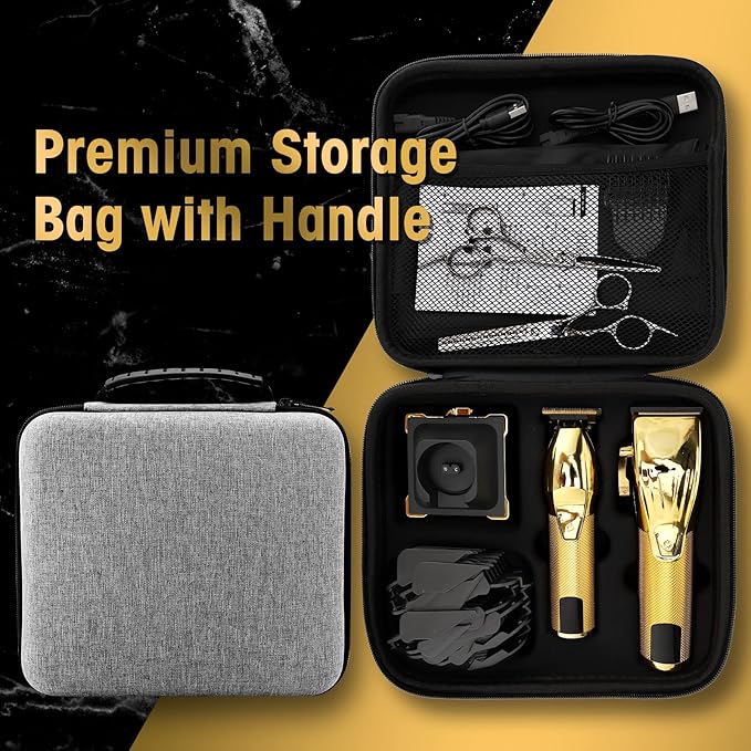 Suttik Professional Hair Clipper and Trimmer Set, Barber Clippers Set for Men Professional Kit, Beard Trimmer Haircut Kit, Cordless Clippers for Hair Cutting,Gold