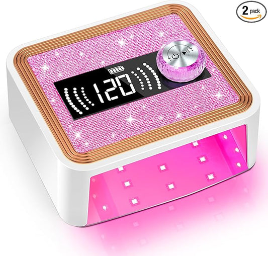 268W Cordless UV Nail Lamp, Rechargeable UV Light for Gel Nails with Unique Knob, New Dual Lamp Beads & Sparkling Rhinestones Diamond, Professional Nail Dryer for Nail Salon & Home (Pink)