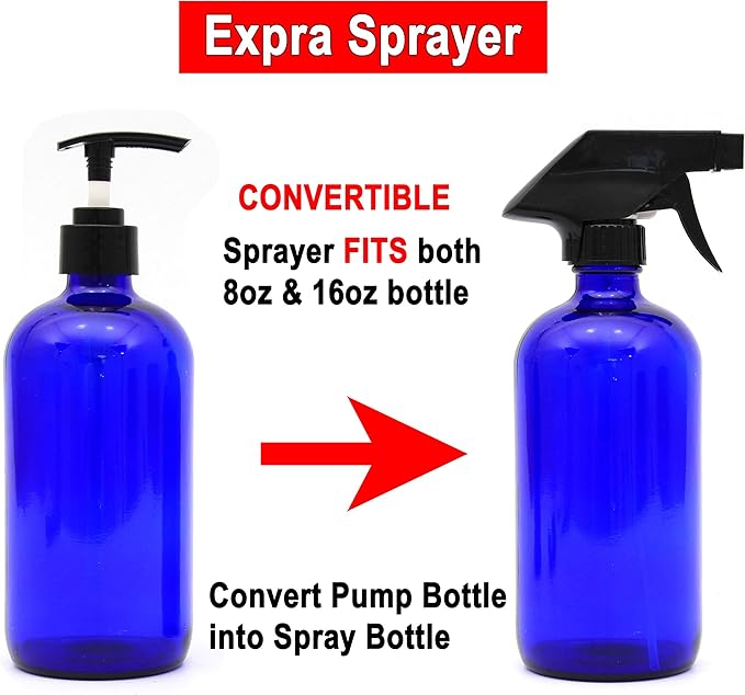 Youngever 6 Pack Empty Glass Pump Bottles, 2 Pack 16 Ounce and 4 Pack 8 Ounce Pump Bottles, Soap Dispenser, Refillable Containers (Blue)