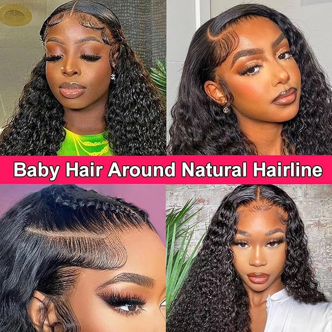 5x5 HD Lace Closure Wigs Human Hair 5x5 Water Wave Closure Wig 180% Density Wet and Wavy Lace Front Wigs Pre Plucked With Baby Hair Glueless Deep Curly Wig 28 Inch