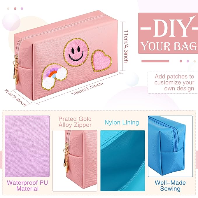 Sanwuta 9 Pcs Preppy Makeup Bag PU Leather Cosmetic Bag Makeup Pouch Plain Waterproof Toiletry Organizers for Traveling Preppy Travel Purse End of the Year Teacher Gifts Bulk(Vintage Colors)