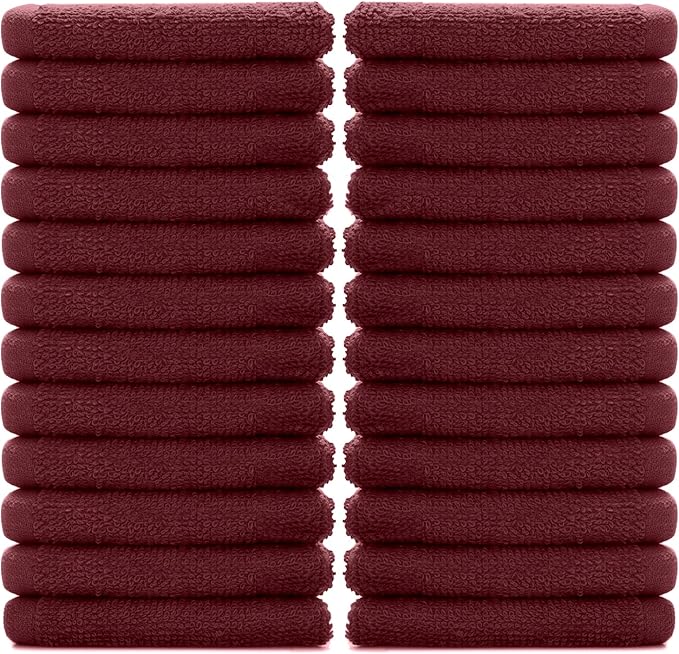 DAN RIVER 100% Cotton Washcloths 24 Pack Premium Quality Face and Body Cloth, Quick Dry Essential Towels for Bathroom, Hand, Kitchen & Cleaning, Baby Washcloths | 12X12 in | 400 GSM | Pomegranate