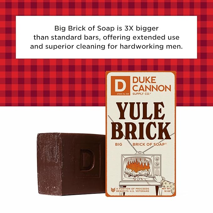 Duke Cannon Supply Co. Big Brick of Soap Bar for Men Holiday Edition - Yule Brick (Charred Wood & Leather Scent), 10 oz. (1 Pack)