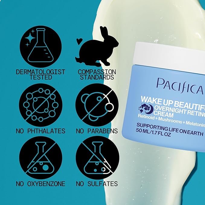 Pacifica Wake Up Beautiful Retinoid Night Cream – Overnight Anti-Aging Moisturizer with Hyaluronic Acid & Melatonin, Reduces Wrinkles & Fine Lines, Hydrating and Gentle for Dry or Mature Skin, Vegan