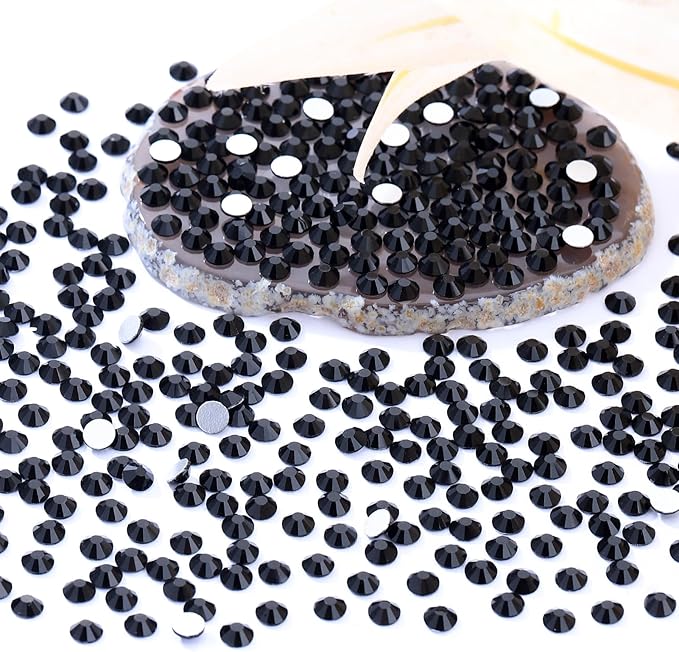Black Flatback Rhinestones, Glass Rhinestones for Nail Art and Craft, Glue Fix, Loose Crystal Gemstones(Black, SS20, 2880pcs, 4.6-4.8mm)
