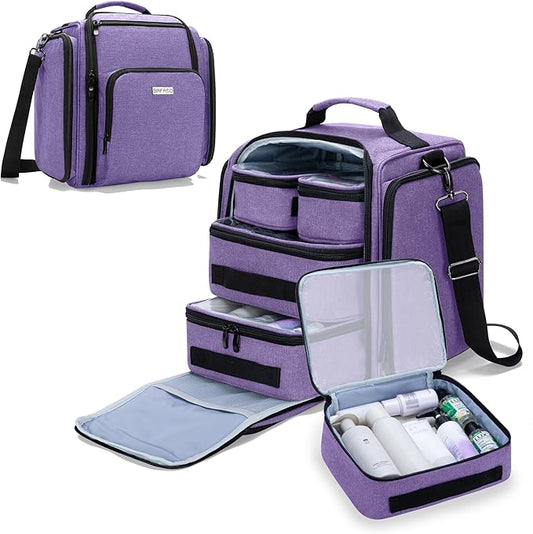 BAFASO Large Travel Toiletry Bag with 4 Removable Pouches, Multifunctional Makeup Bag Hair Bag for Toiletry and Makeup Supplies, Purple