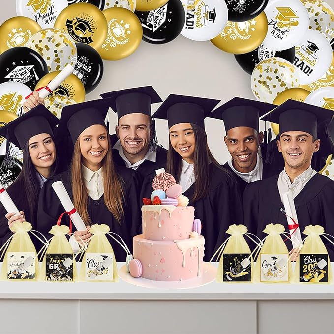 50 Set 2025 Graduation Gift Bulk Lip Balms Class of Graduation Party Favors with 6 Assorted Flavors Inspirational Graduation Gifts with 50 Organza Bags and Cards for Students Graduation Party