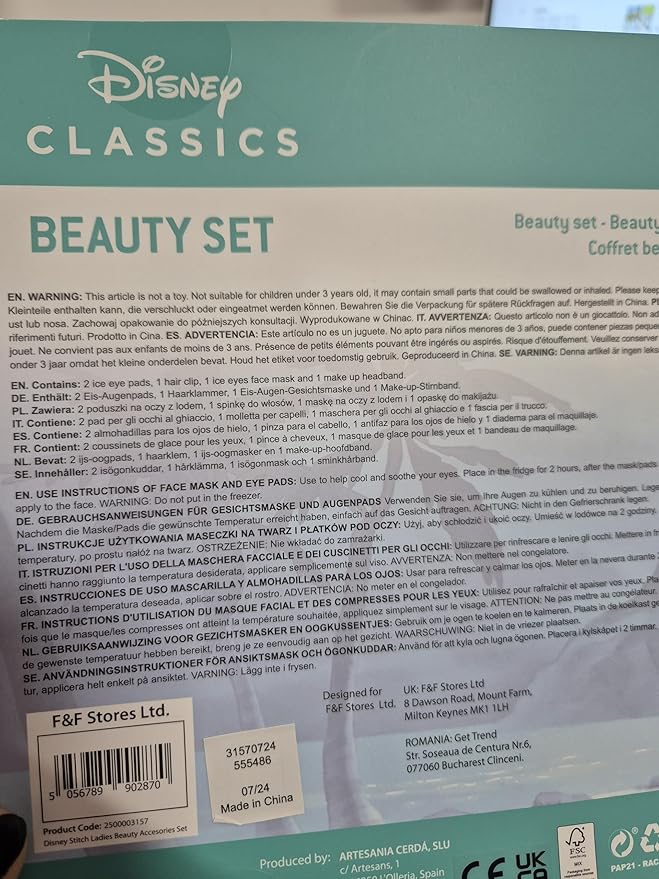 Disney Stitch Cooling Eye Mask & Beauty Accessories Set with Claw Clip Skincare Headband Cooling Eye Pads, Pampering Beauty Gifts for Women (Blue)