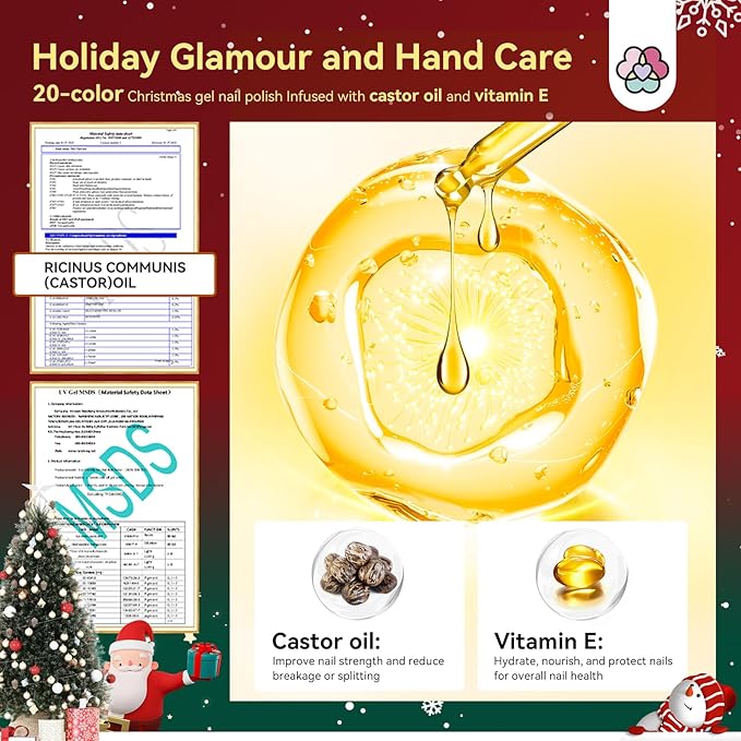 SAVILAND 82PCS Gel Nail Polish Kit with 220W UV Light: 20 Christmas Color Gel Polish 20000 RPM Nail Drill Nails Gloves Complete Tools Accosseries UV Soak-off Nail Kit for Home DIY Christmas Gift