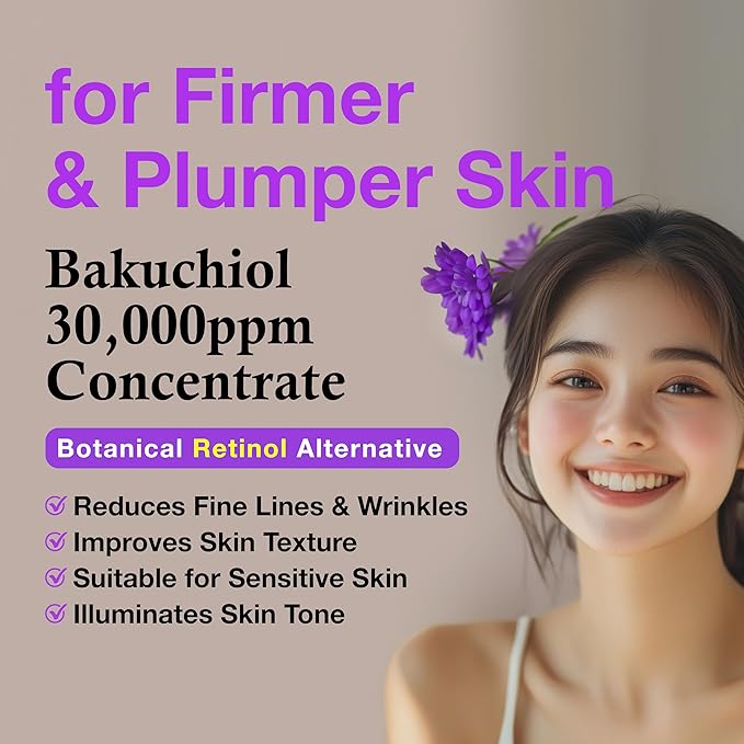Korean Bakuchiol Concentrate Mix-in Serum 30,000 ppm - High Potency Retinol Alternative | Wrinkle Reduction Skin Firming & Smoothing - Anti-Aging Sensitive Skin Vegan & Cruelty-Free Non-GMO 2 oz