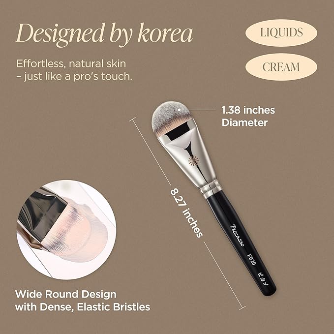 Korean Piccasso Brush FB20 Foundation Brush – Liquid Foundation Tools for Face Makeup, Flat and Soft Bristles for Seamless Application, Perfect for Cream and Liquid Foundation, K-Beauty