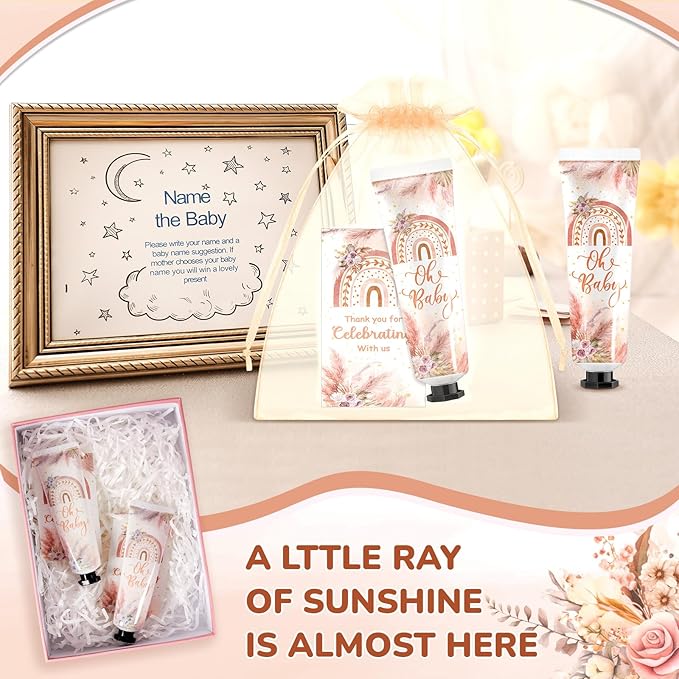 24 Sets Baby Shower Hand Cream Bulk Bohemia Baby Shower Favors Bridal Thank You Appreciation Hand Cream for Guests Travel Size Lotion with Organza Bags