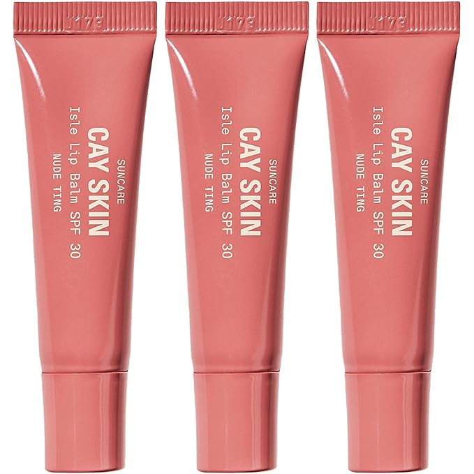 Cay Skin Isle Lip Balm SPF 30 – High Shine, Hydrating, Non-Sticky Lip Gloss in Vanilla Brown Sugar Flavor – Formulated with Natural Ingredients for All Skin Tones – 3-Pack, Nude Ting