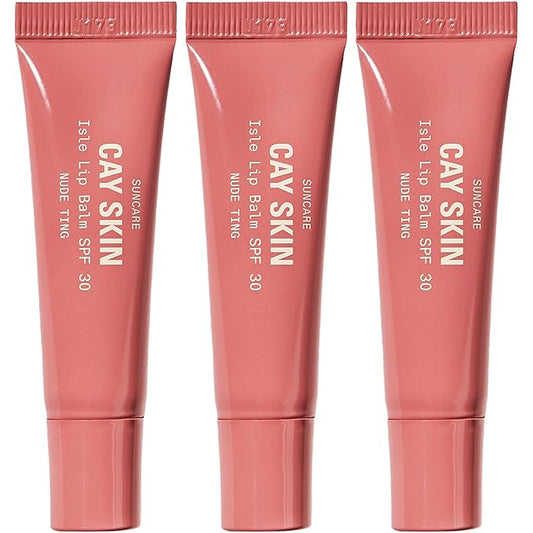 Cay Skin Isle Lip Balm SPF 30 – High Shine, Hydrating, Non-Sticky Lip Gloss in Vanilla Brown Sugar Flavor – Formulated with Natural Ingredients for All Skin Tones – 3-Pack, Nude Ting