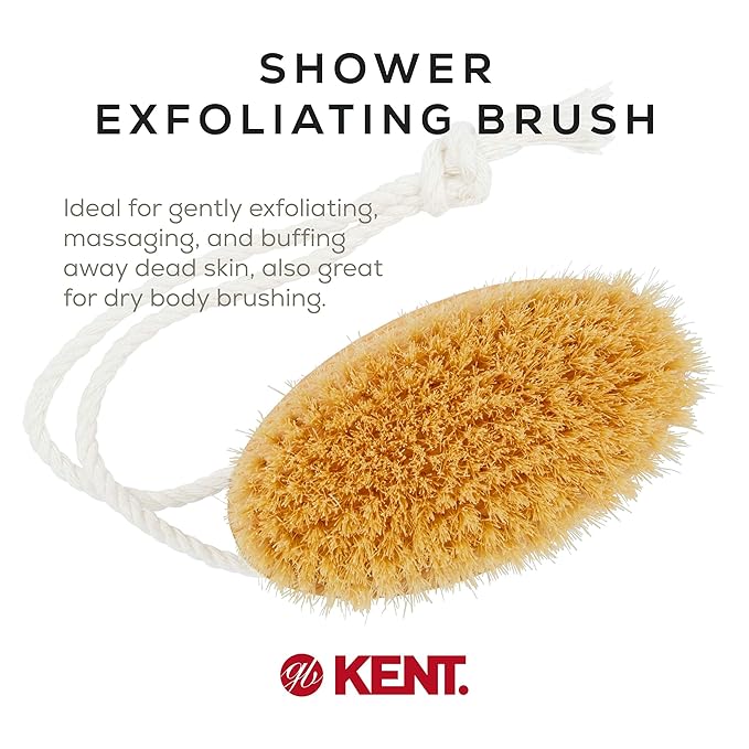Kent FD11 Shower Brush with Wrist Strap - Exfoliating Body Brush for Wet or Dry Skin, Improves Circulation, Perfect for Lathering and Scrubbing, Made in England
