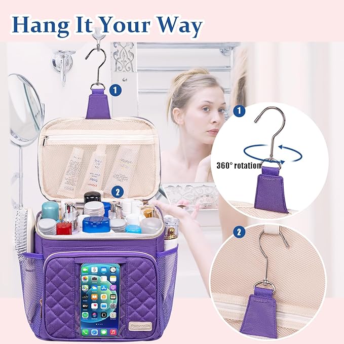 Large Toiletry Bag for Women Men,Waterproof Portable Shower Caddy for College Dorm,Bathroom Bag, Quick Dry Shower Bag Hanging Toiletry Bags for For Full Sized Toiletries And Cosmetics