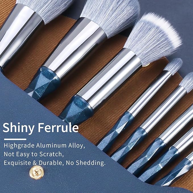 Blue Sapphire Makeup Brush Set Professional, Vegan Makeup Brushes Set, Makeup Brush Set with Case, Glitter Cosmetic Brushes Makeup Set, Make up Brushes Vegan, Make up Brushes Set Professional