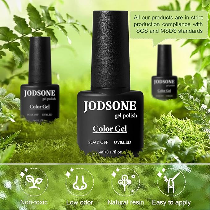 JODSONE 60 PCS Gel Nail Polish Kit with U V Light 55 Colors No Wipe Beautiful Colors Nail Gel Polish Base Top Coat Manicure Gifts for Salon and at Home
