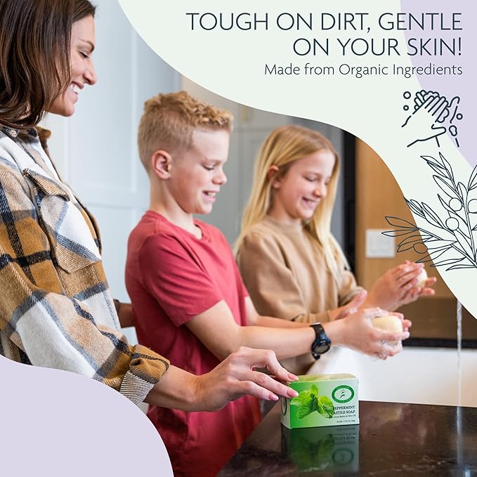 Body Wash Castile Soap Bar for Sensitive Skin – Long Lasting Natural Bar Soap for Men and Women with Olive Oil and Cocoa Butter - Vegan Peppermint by Carolina Castile, 5 oz Each