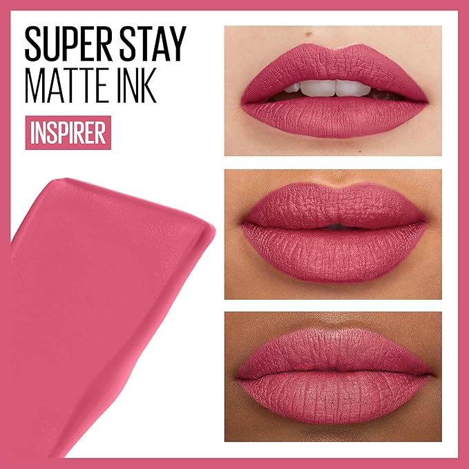 Maybelline Super Stay Matte Ink Liquid Lipstick Makeup, Long Lasting High Impact Color, Up to 16H Wear, Inspirer, Light Mauve Pink, 1 Count, Packaging May Vary