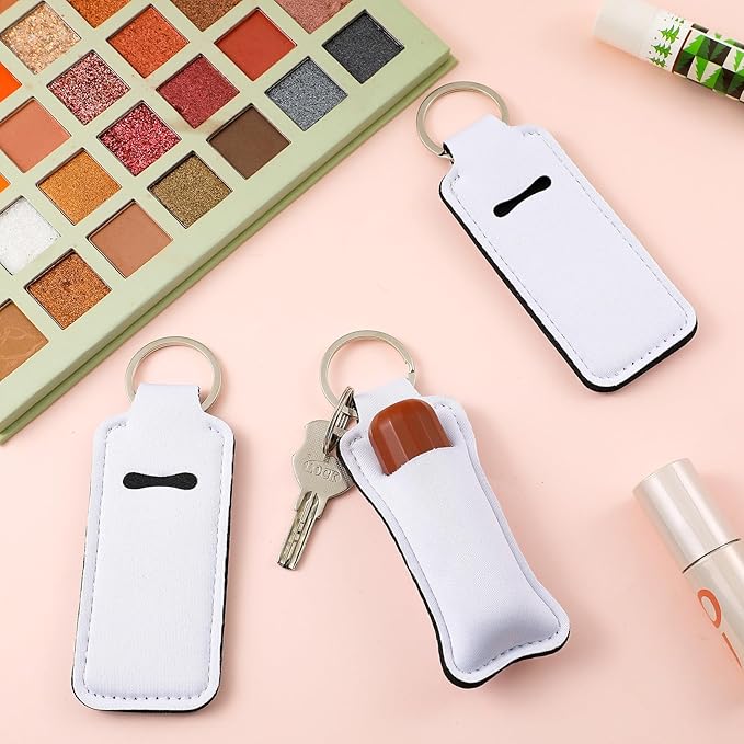 100 Pcs Sublimation Keychain Blanks Bulk Lipstick Holder Sublimation Lip Balm Gloss holder Neoprene Blanks Portable Protective Cases for Women DIY Key Ring Travel Supplies