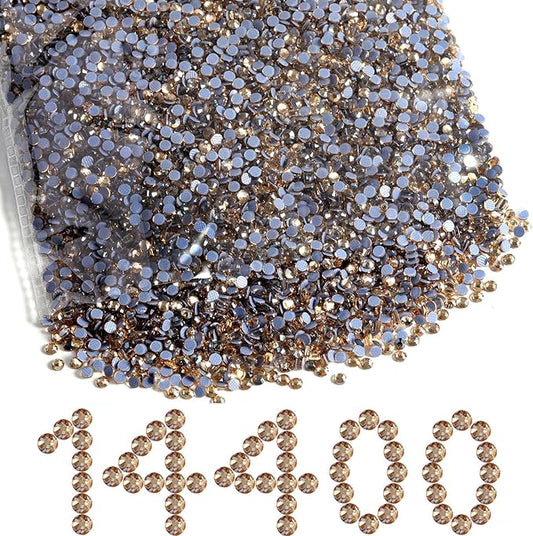Beadsland Hotfix Rhinestones Bulk, 14400PCS Crystal Hot Fix Rhinestones for Crafts Clothes DIY Decoration, Golden Shadow, SS10, 2.7-2.9mm