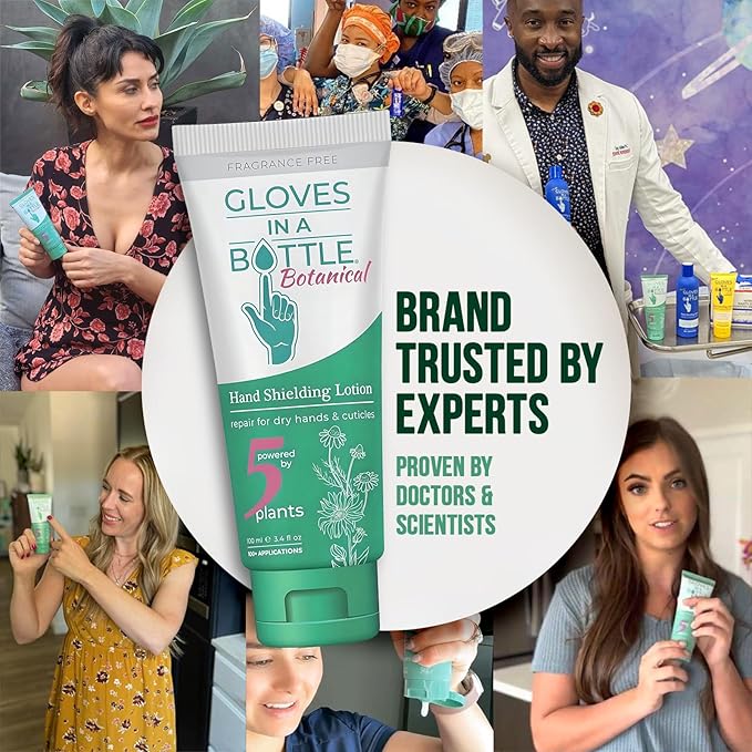 Gloves In A Bottle Shielding Lotion - Great for Dry Itchy Skin! Grease-less and Fragrance Free! Second Skin for Hands & Body (3.4 Fl Oz (Pack of 2), Botanical)