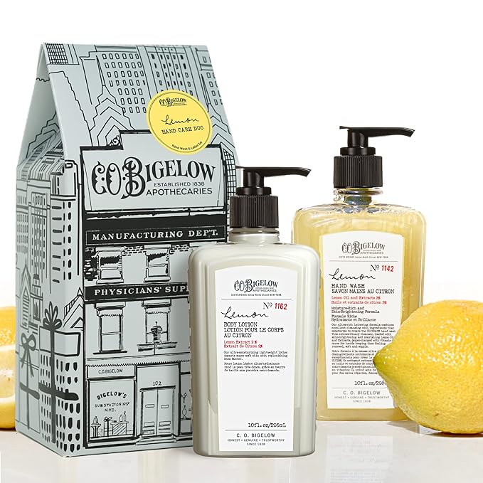 C.O. Bigelow Apothecary Duo - Lemon Hand Care, Hand Soap & Lotion Gift Set of Two - Skin Care for Dry Skin with Moisturizing Lotion & Liquid Hand Wash - 10fl oz Each
